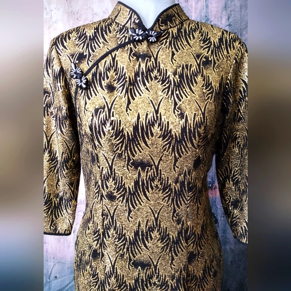 Vintage Metallic Mandarin Style Dress - Picture 3 of 9